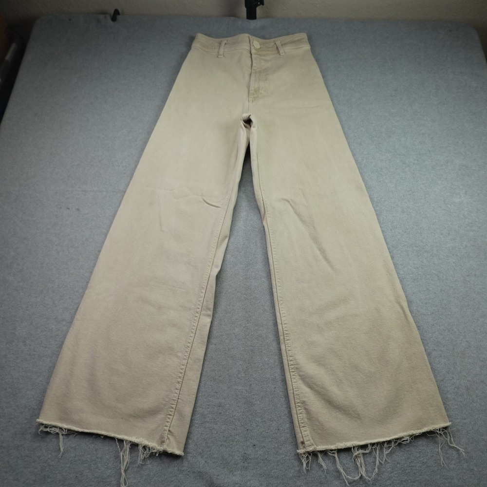 Zara Jeans Womens 2 Beige The Marine Straight High Rise Raw Hem Pants